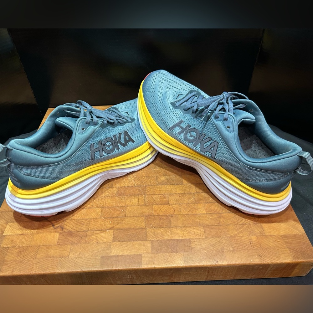 Hoka Blue and Yellow Athletic Shoes Bondi 8